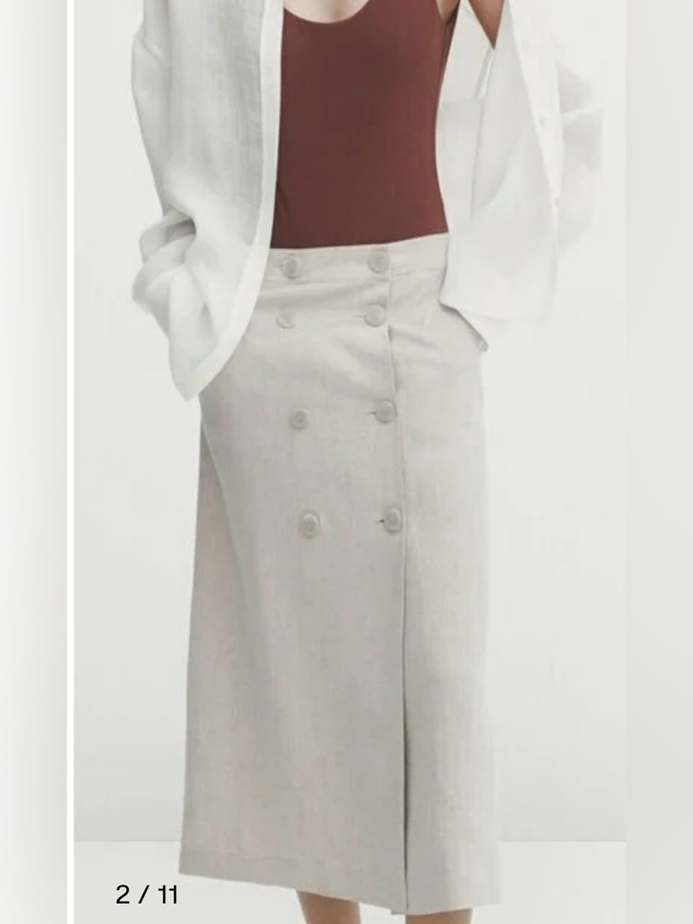 Massimo Dutti Light Gray Button-Front A-Line Skirt size S